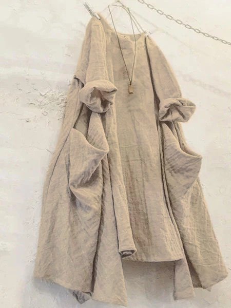 Vintage Plain Long Sleeve Casual Weaving Dress DK1060