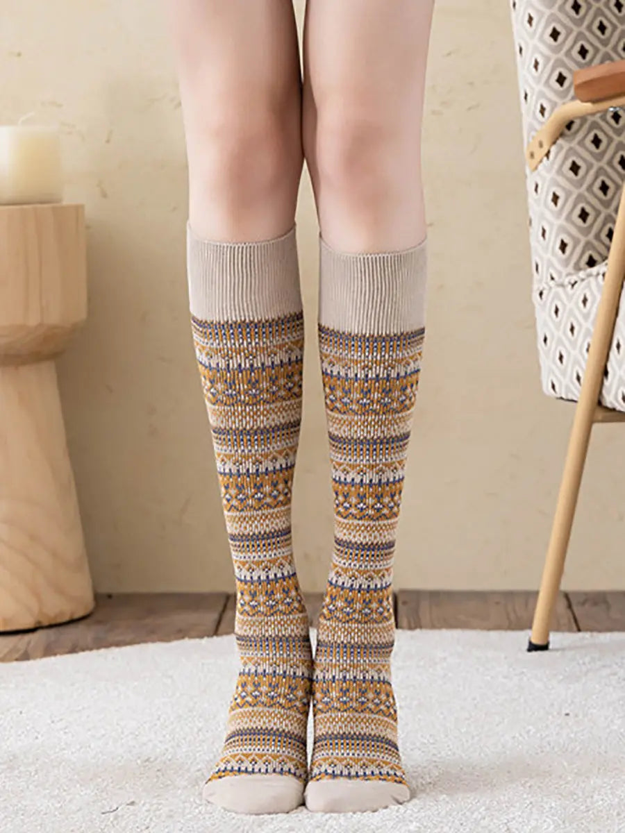 5 Pairs Women Casual Stripe Knitted Long Socks Ada Fashion