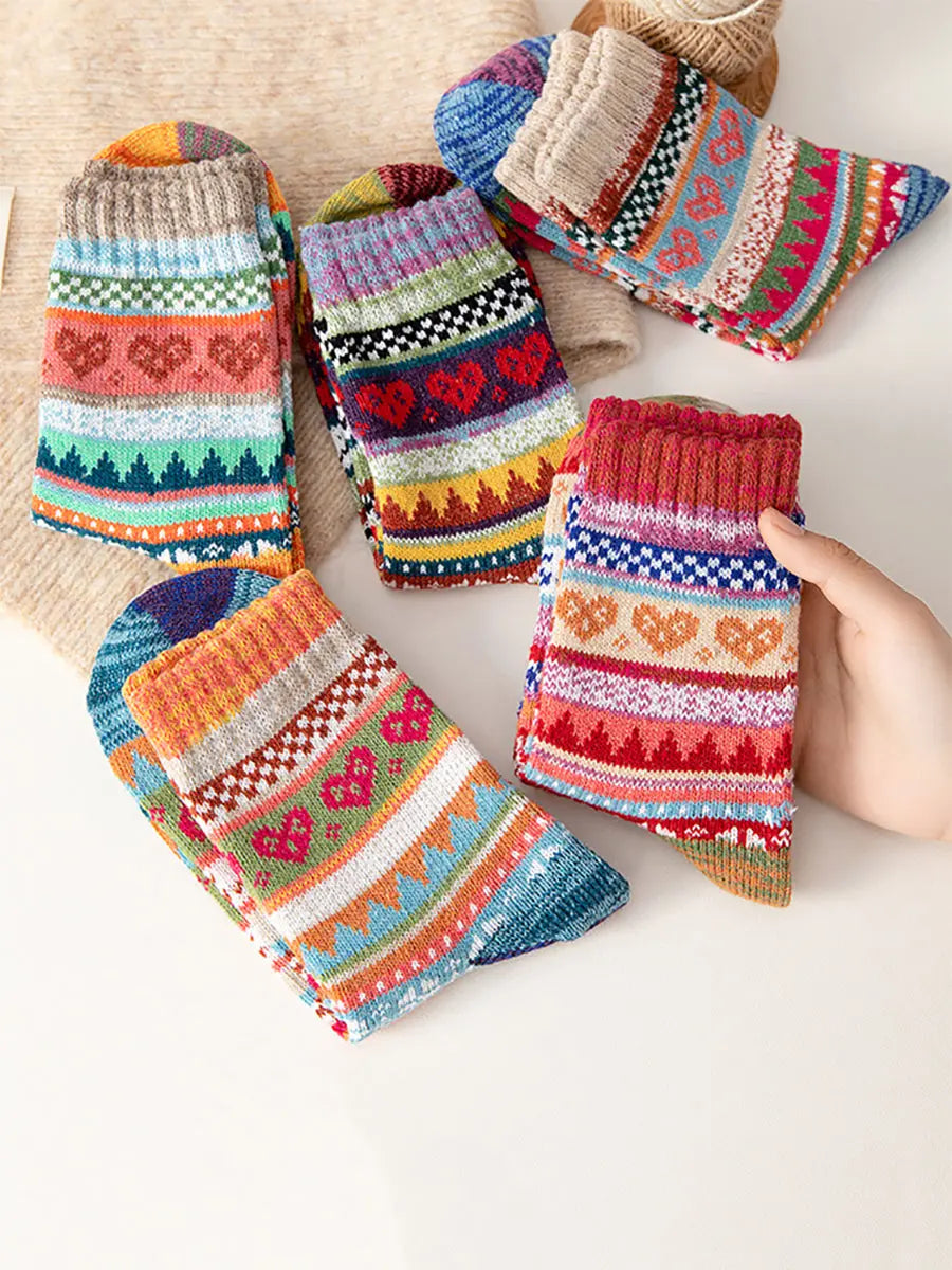 5 Pairs Women Ethnic Winter Warm Socks Ada Fashion