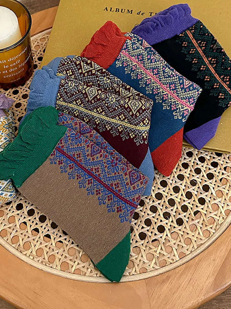 5 Pairs Women Vintage Lacework Cotton Socks Ada Fashion