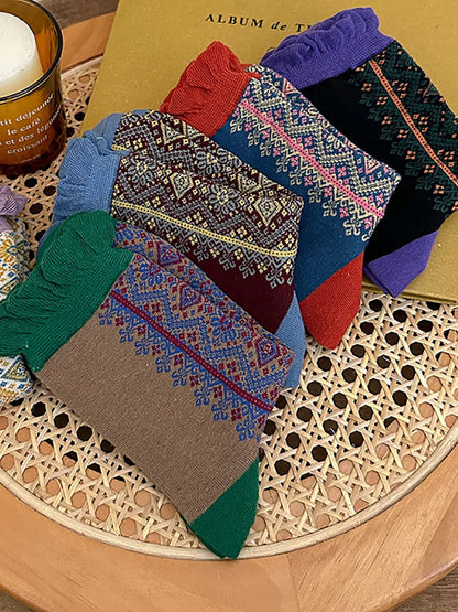 5 Pairs Women Vintage Lacework Cotton Socks Ada Fashion
