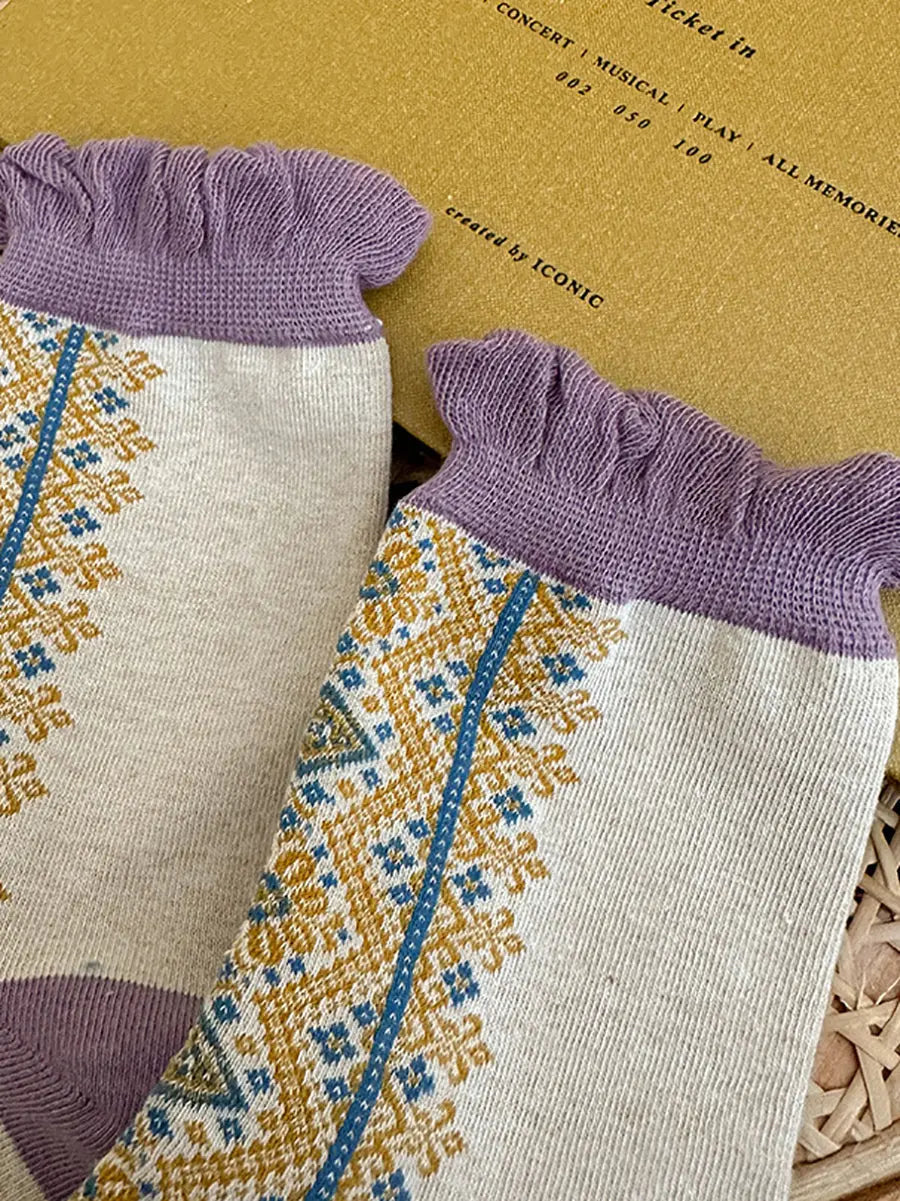 5 Pairs Women Vintage Lacework Cotton Socks Ada Fashion