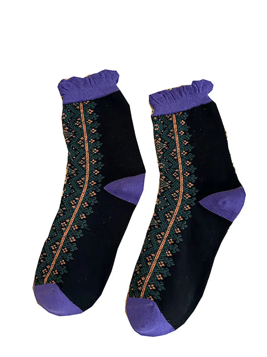 5 Pairs Women Vintage Lacework Cotton Socks Ada Fashion