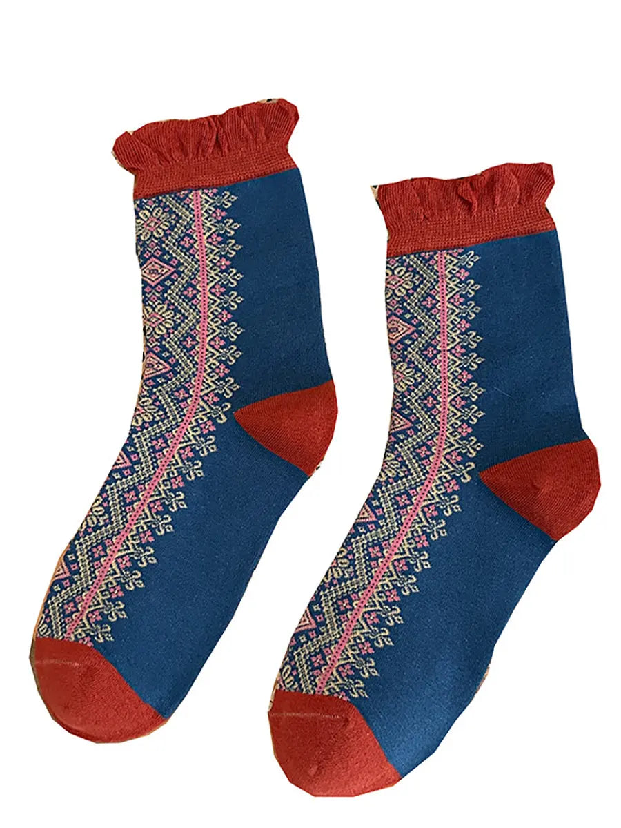 5 Pairs Women Vintage Lacework Cotton Socks Ada Fashion