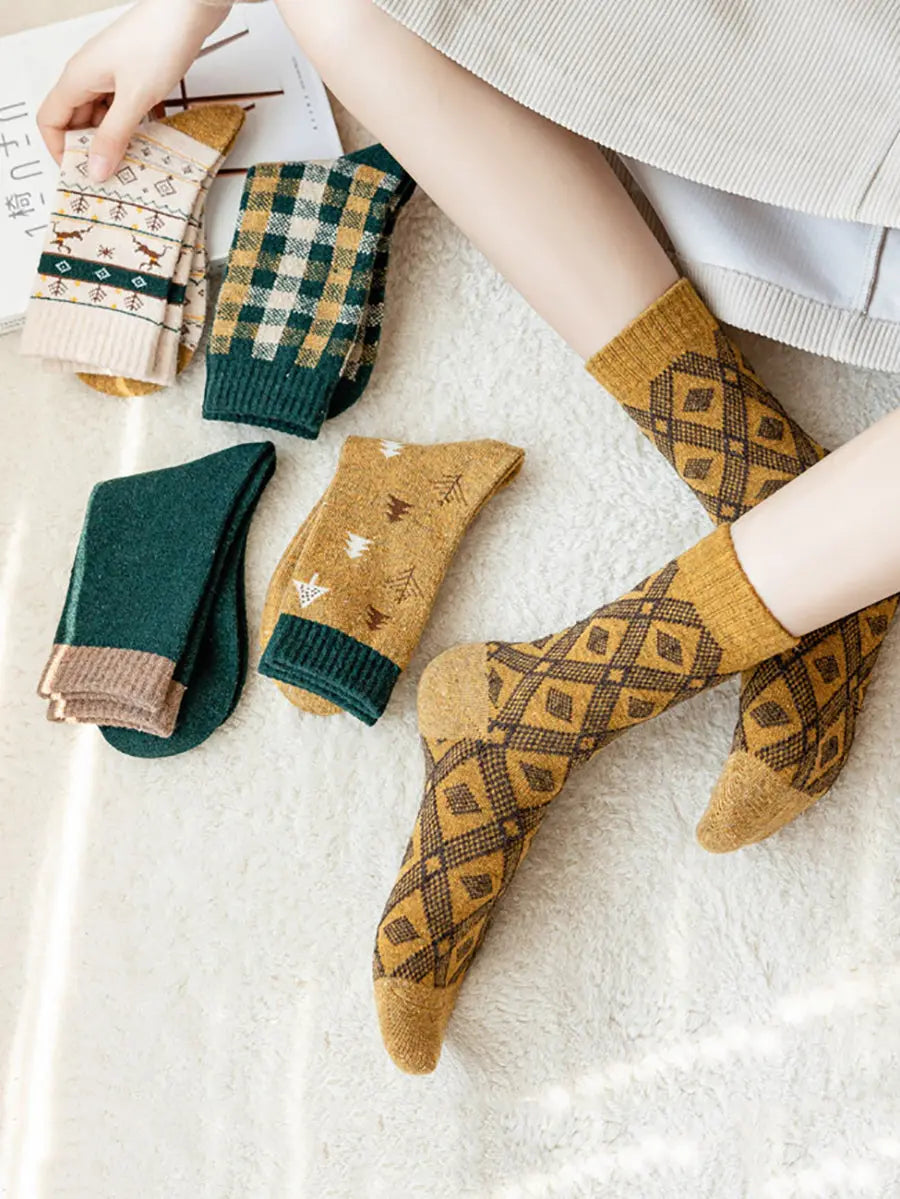 5 Pairs Women Winter Wool Jacquard Socks Ada Fashion