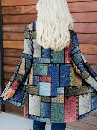 Casual Geometric Printed Jersey Cardigan QAG9