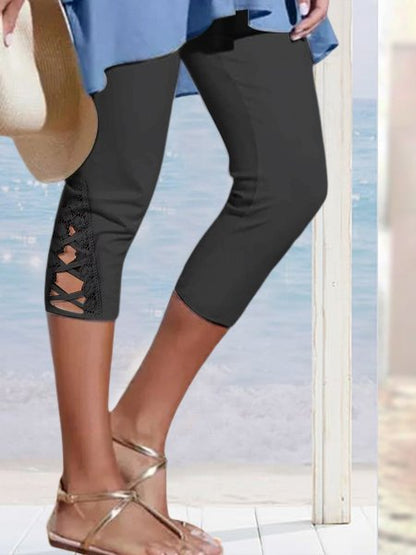 Leggings décontractés tricotés avec bordure en dentelle QK90