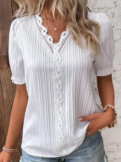 Chemise élégante en dentelle unie à col en V mm241