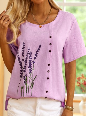 T-shirt à manches courtes en coton violet QAW17