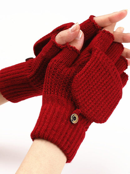 Casual Solid Color Flip-Up Five-finger Gloves Daily Commuting Home Accessories QAR85