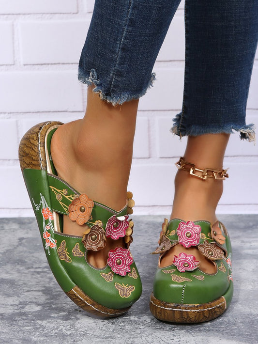 Pantoletten mit Blumenmuster im Vintage-Stil, Clogs AH350