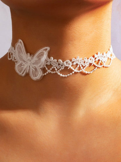 Collier Boho à motif floral et papillon blanc, bijoux de fête pour les vacances à la plage QAR83