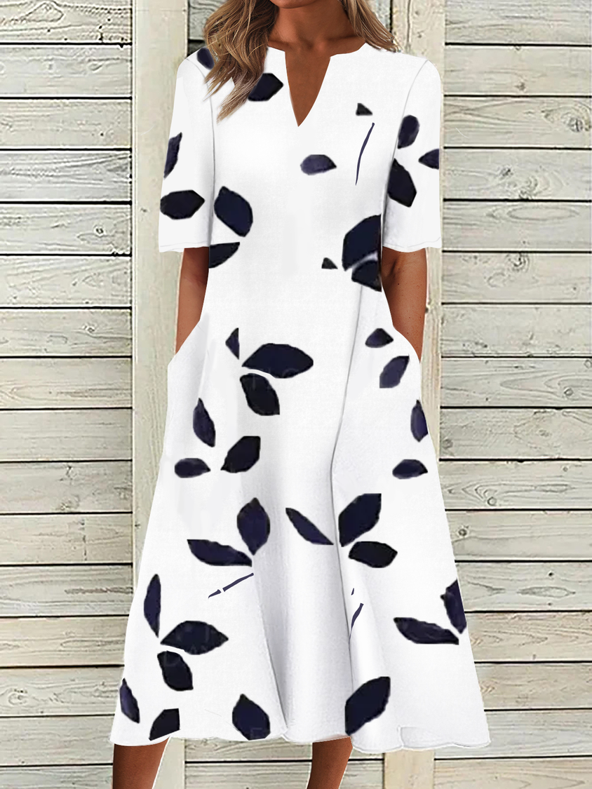 loosen dress V Neck Casual Loosen Short sleeve Woven Dress AH228 – Adorher
