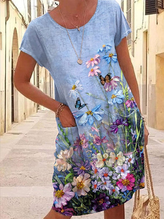 Floral Casual Crew Neck Dress UU12