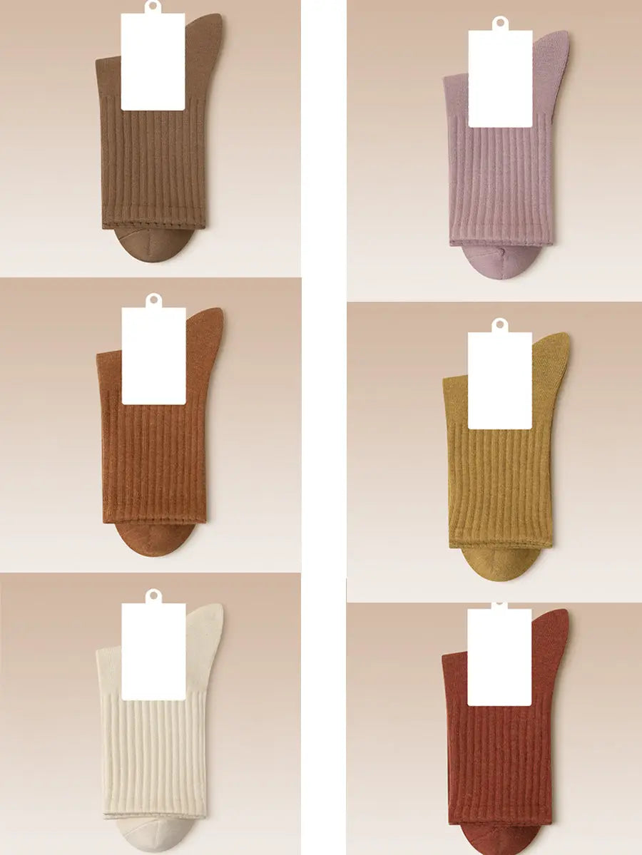 6 Pairs Women Solid Winter Cotton Socks Ada Fashion