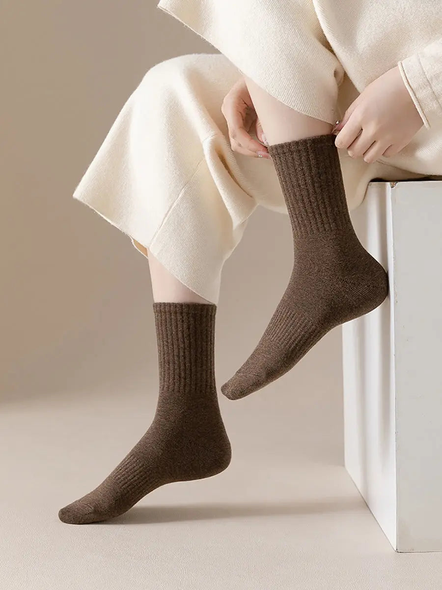 6 Pairs Women Solid Winter Cotton Socks Ada Fashion