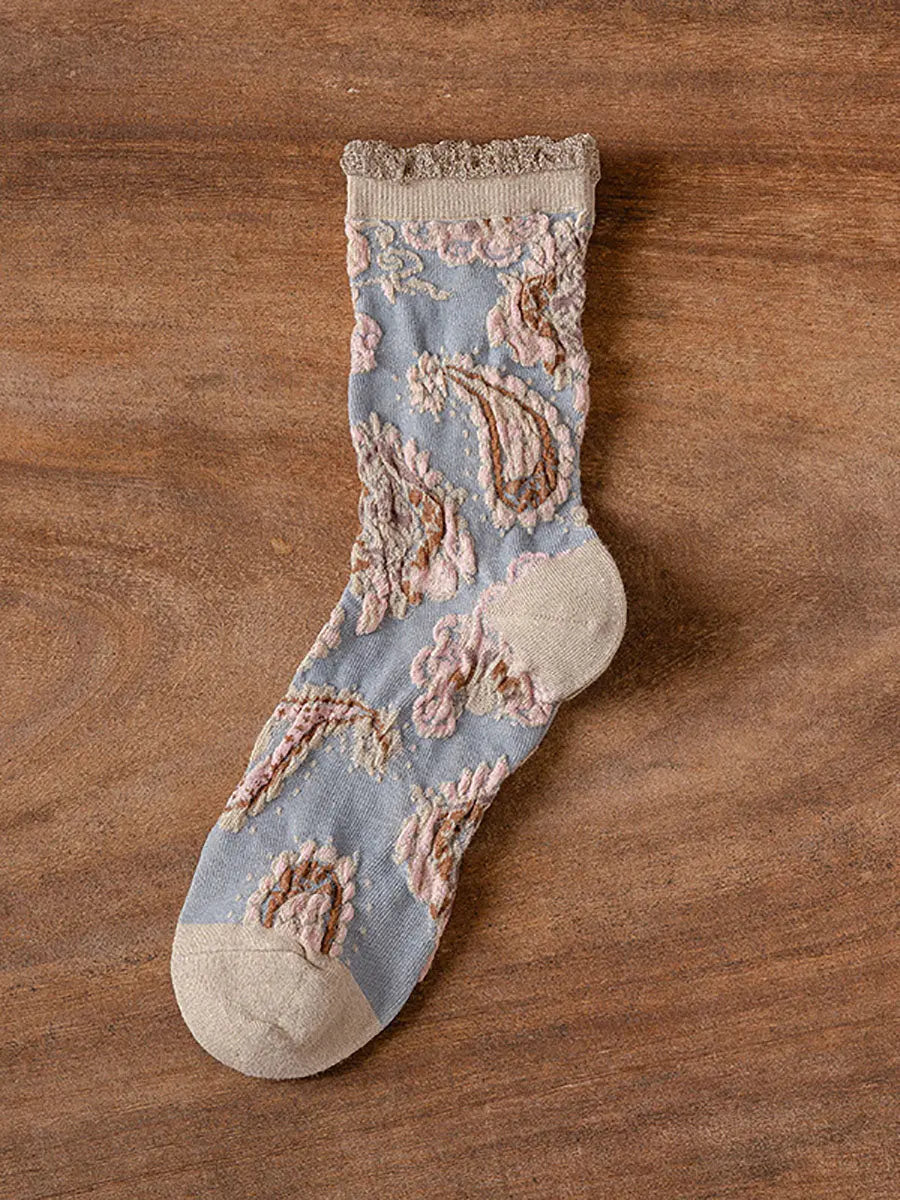 6 Pairs Women Vintage Floral Jacquard Socks Ada Fashion