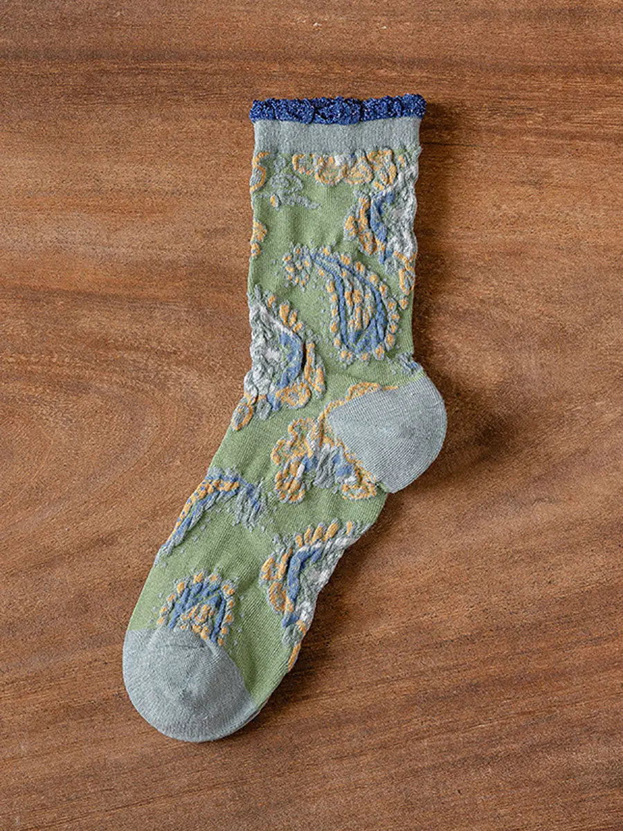 6 Pairs Women Vintage Floral Jacquard Socks Ada Fashion