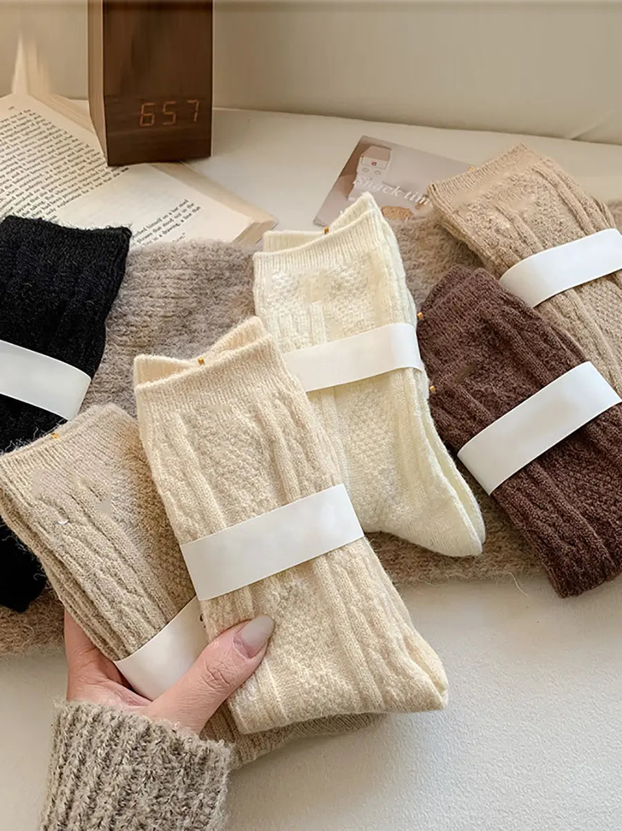 6 Pairs Women Winter Solid Wool Socks Ada Fashion