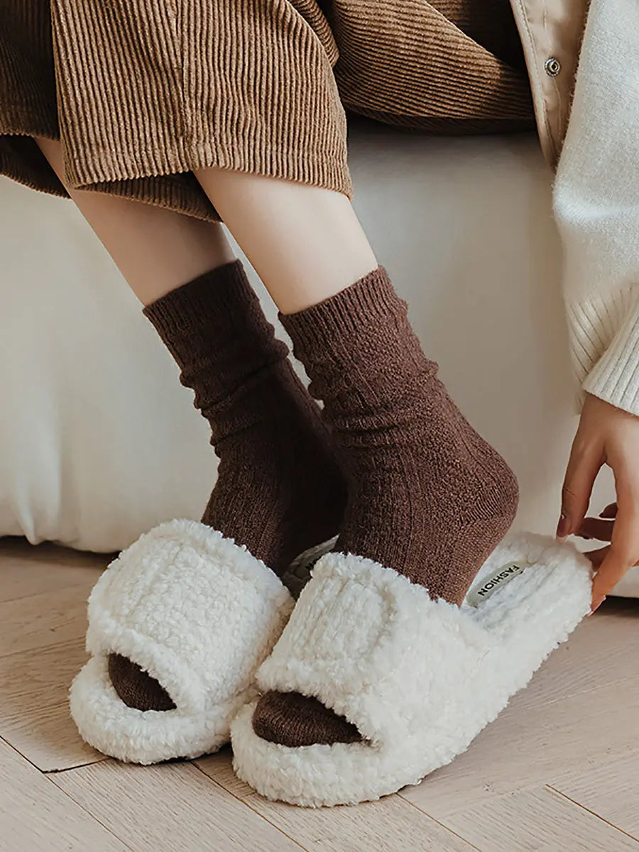 6 Pairs Women Winter Solid Wool Socks Ada Fashion