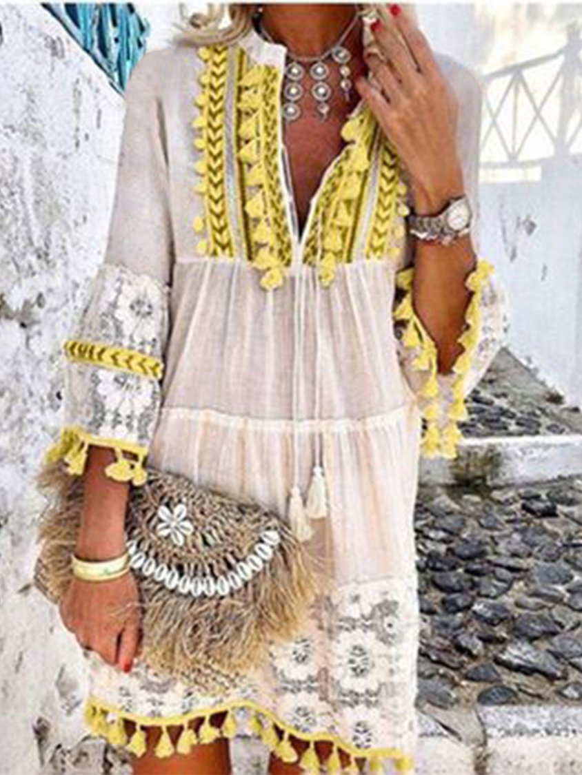 Women Summer 3/4 Sleeve V Neck Holiday Boho Dress  AD614