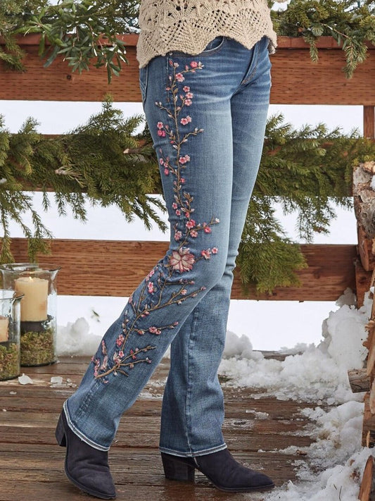 Casual Floral Denim Jeans  WK95