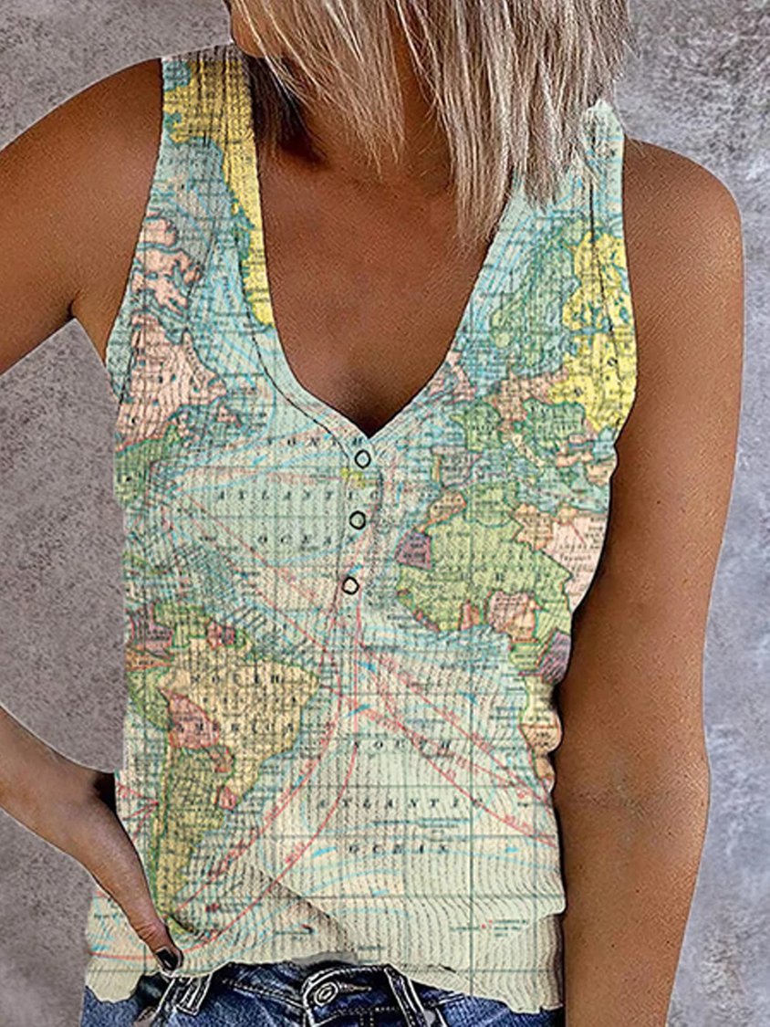 Abstract Cold Shoulder World Map Vest TH1029