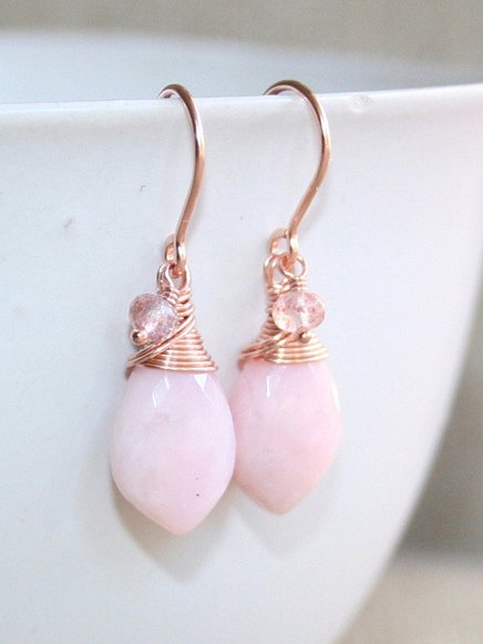 Natural Pink Gemstone Hand Braided Earrings Daily Commuter Party Women Jewelry QAG46
