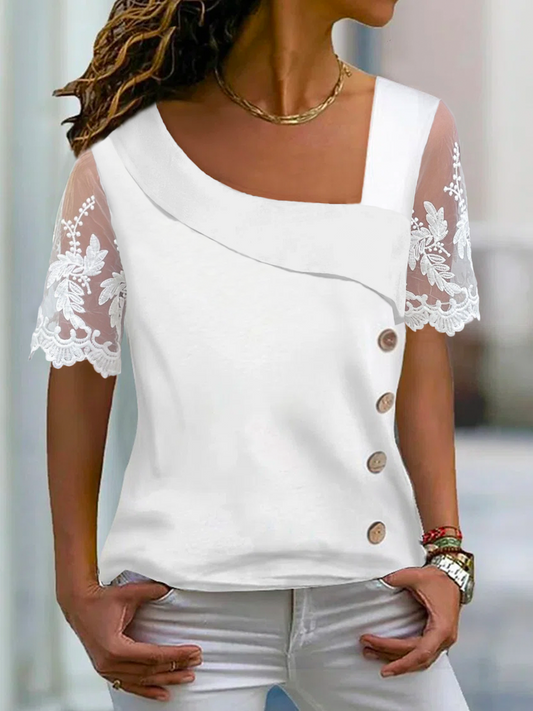 Casual Asymmetrical Neck Buttoned Mesh Shirt AD785