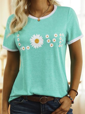 Green Casual Short Sleeve Printed T-shirt QAW33