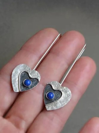 Ethnic Style Natural Gemstone Heart Pattern Earrings Vintage Jewelry QAG35
