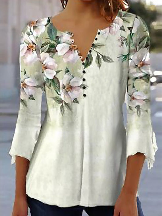 V Neck Elegant Floral Regular Fit Shirt  mm288