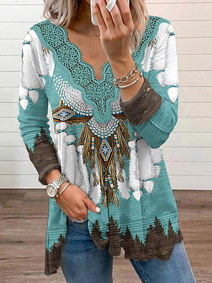 Women's V Neck Casual Cotton-Blend Ethnic Tunic Top ap31