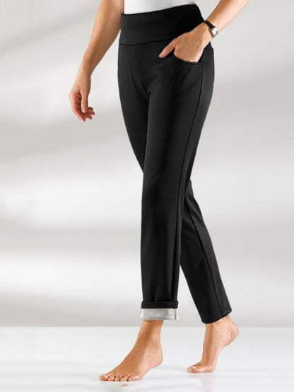 Pantalon en polaire chaud et élastique pour femme, décontracté, basique, noir, WK89