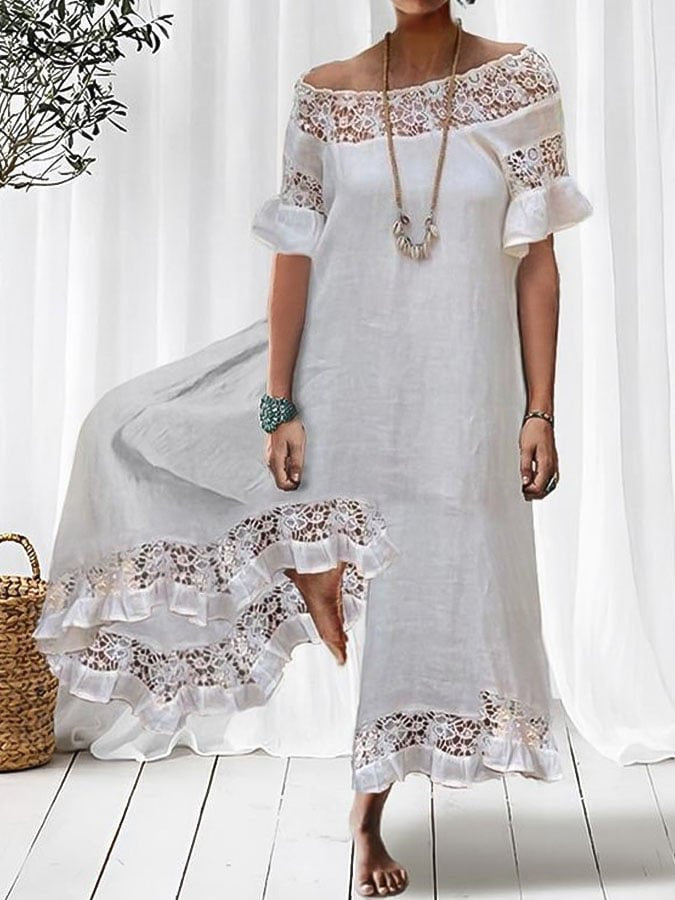 Casual Lace Boat Neck Loose Jumpsuit FE1008