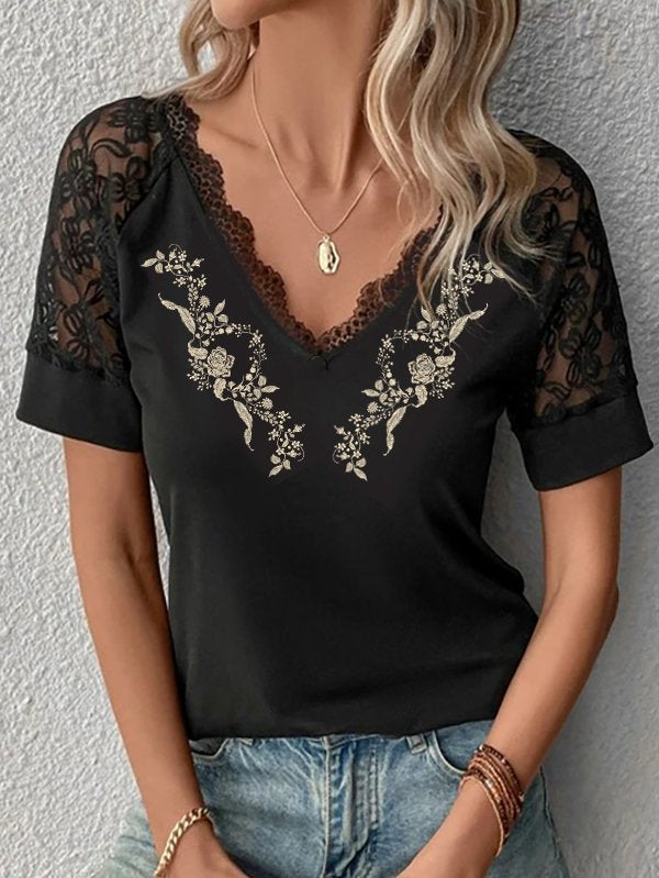 Casual Floral Lace Loose Shirt CC45