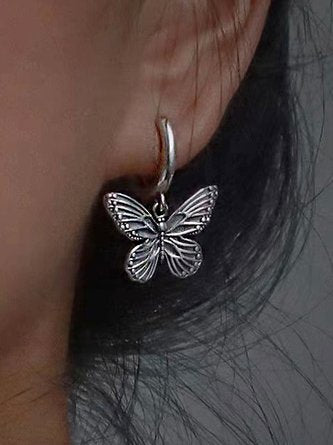 Boucles d'oreilles papillon en argent vieilli pour femme, bijoux décontractés au quotidien QAG47