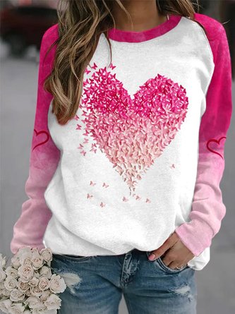 Casual Crew Neck Jersey Heart/Cordate Sweatshirt QAS38