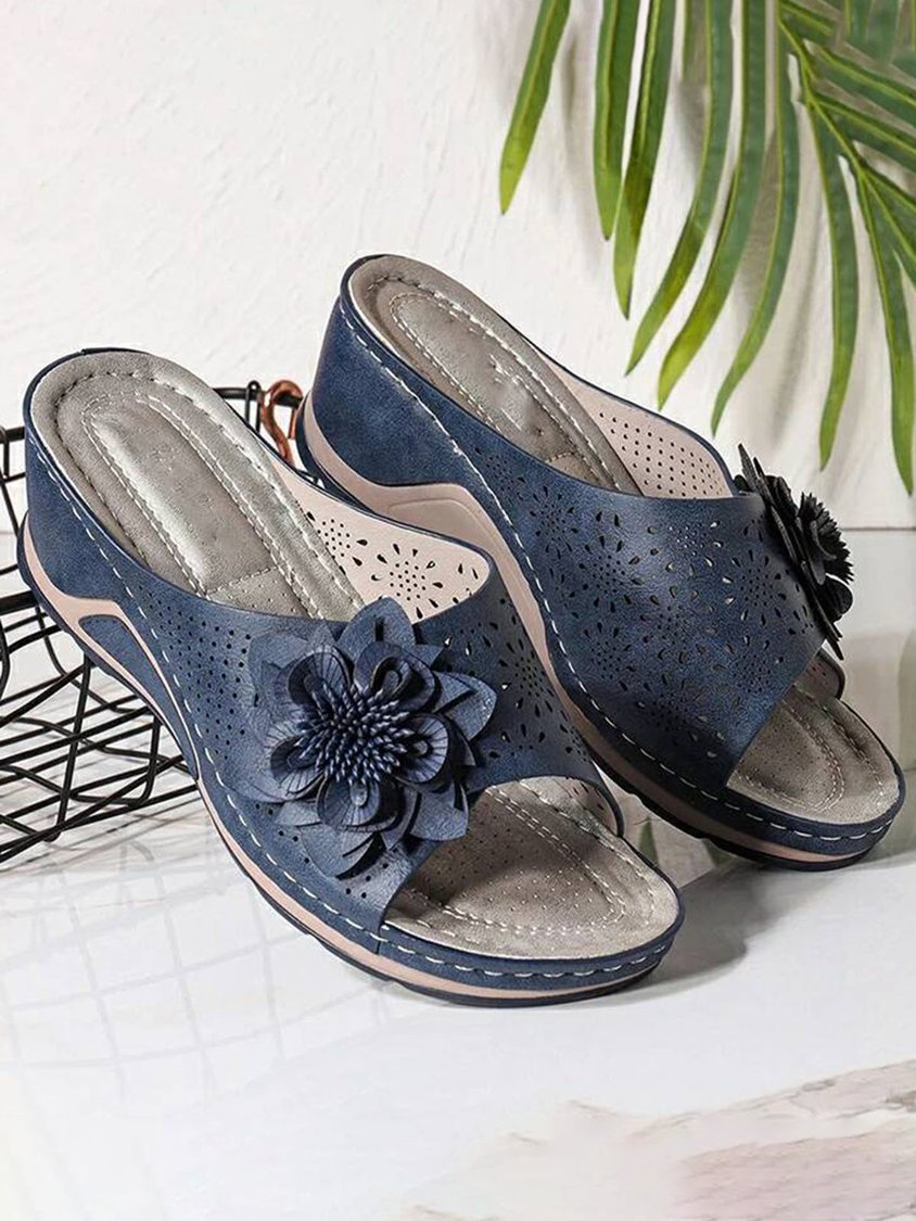 3D Floral Cutout Upper Vintage Bohemian Wedge Slippers QAS24