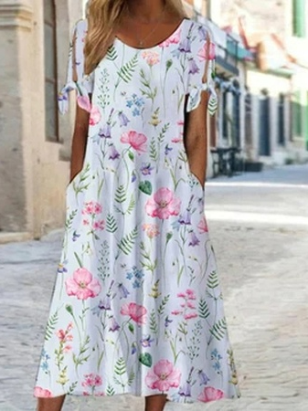 Round Neck Floral Casual Midi Dresses FA330