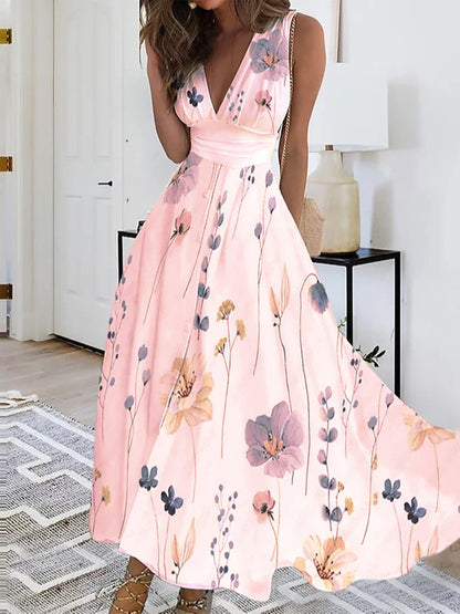 Robe décontractée à col en V et coupe régulière à imprimé floral WL108