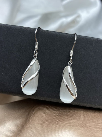 Waterdrop Gemstone Geometric Line Earrings Commuter Jewelry QAR66