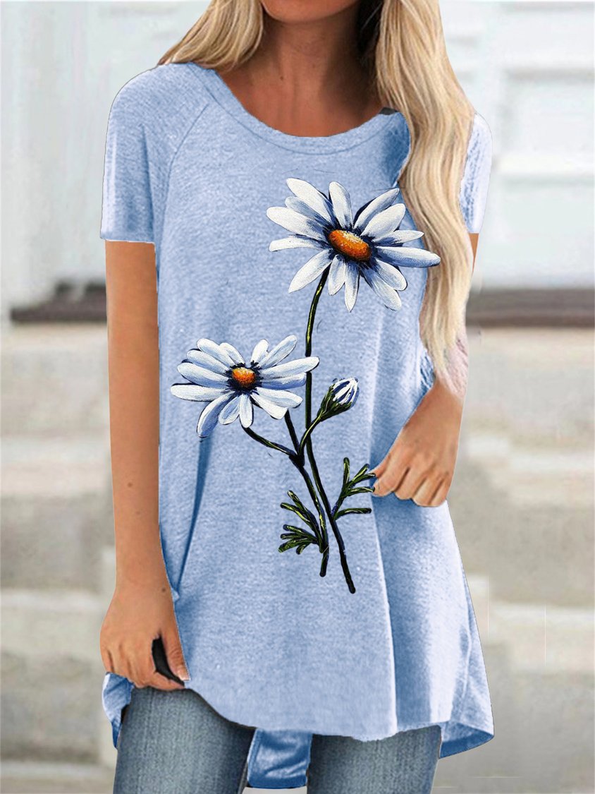 Damen Sommer T-Shirt Top mit Sonnenblumen-Print CC54