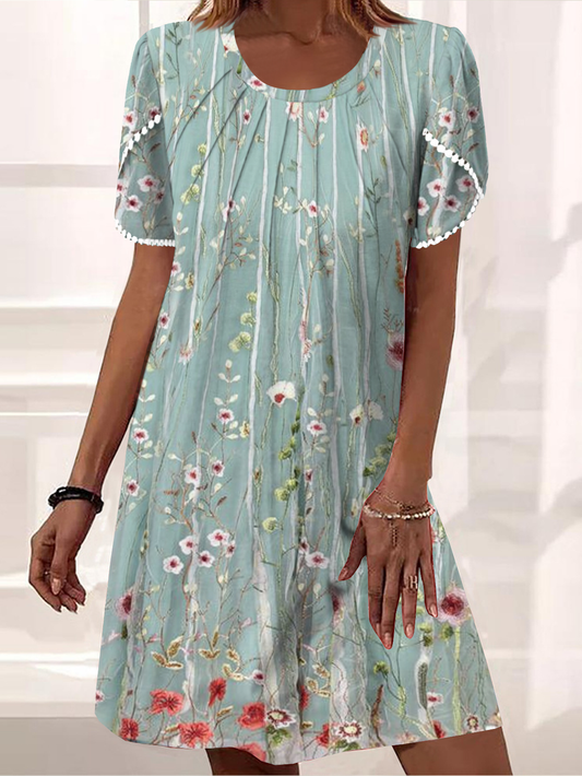Crew Neck Jersey Floral Vacation Dress RR35