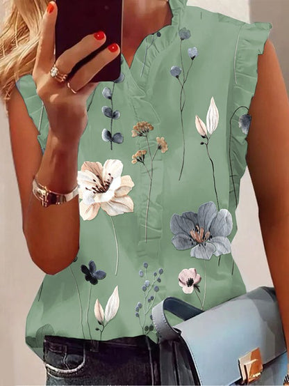 Chemise décontractée à fleurs avec col en feuille de lotus mm250