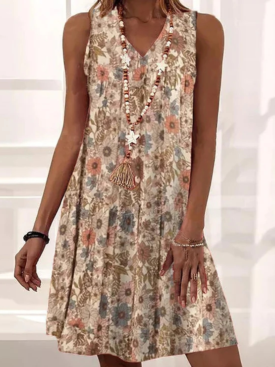 Casual Loose Floral V Neck Dress  AH330