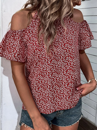 Floral Cold Shoulder Casual Shirt QAF43