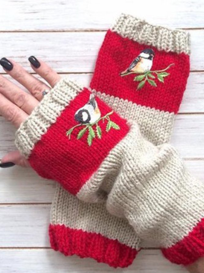 Casual Vintage Autumn Winter Basic Flora Knitted Gloves AD064