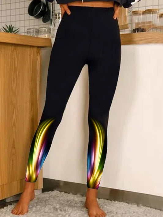 Damen Legging mit lässigem Farbverlauf-Muster, für den Herbst, für den Alltag, normale Passform, H-Linie, mittlere Elastizität, normale Größe, Leggings BB93