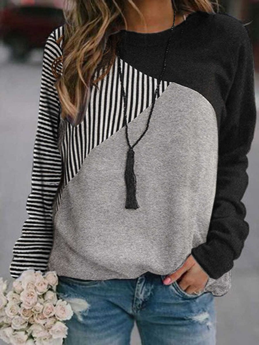 Cotton Blends Casual Striped Sweatshirt GA24